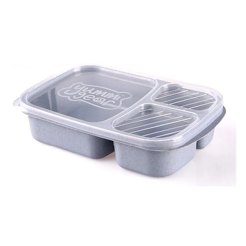 Boîte à lunch en paille de blé à 3 grilles Micro-ondes Bento Foods Grade Boîtes de santé Étudiant Portable Fruit Food Storage Container XVT0629