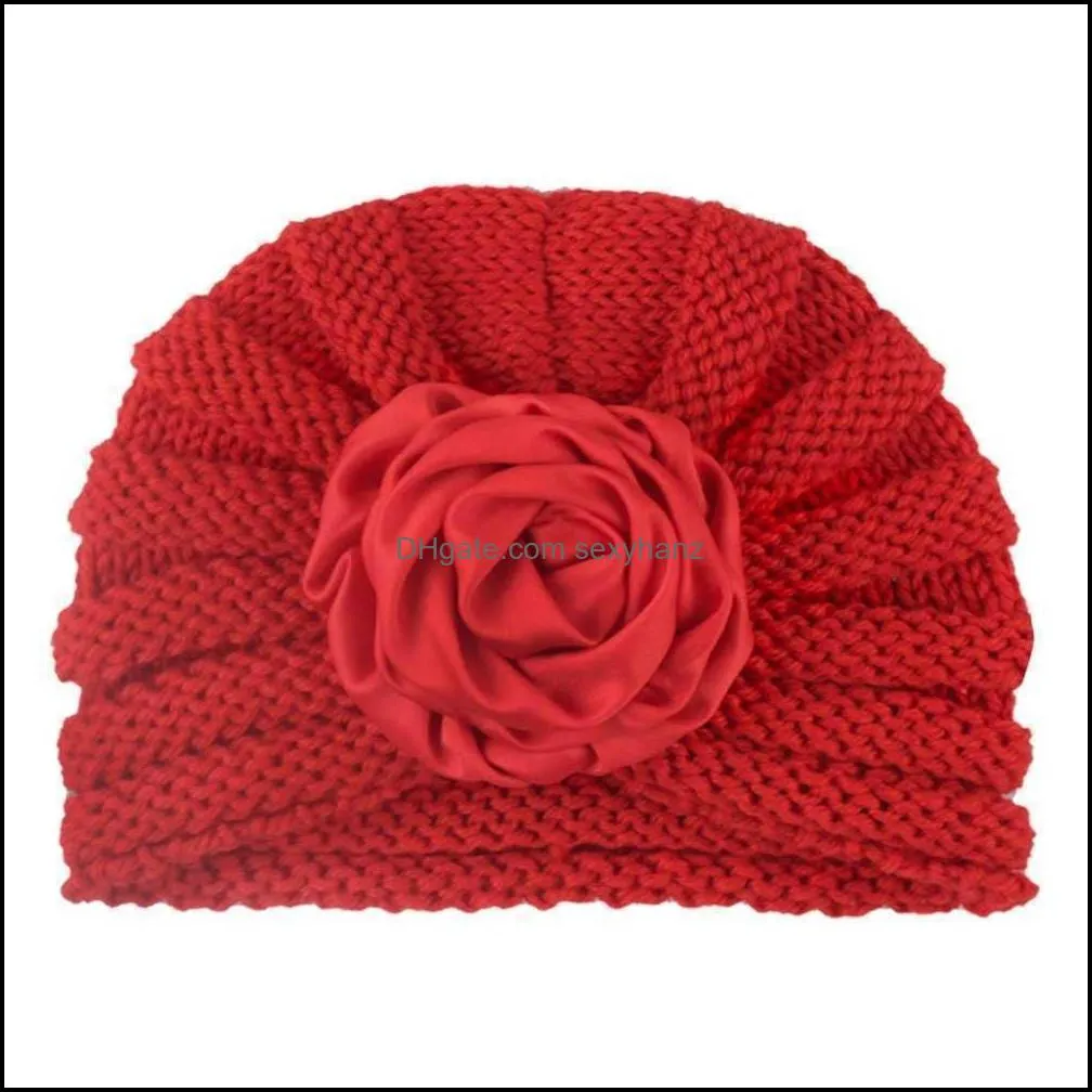 Autumn And Winter Warm Children`s Knitted Cap Lovely Princess Newborn Flower Hat Baby Casual Wool Crochet Hats Beanie Skull Cap