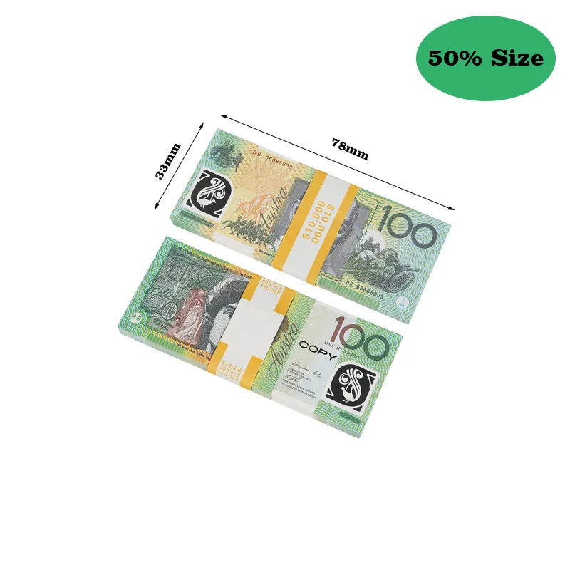 50% de taille de tailles Game australien Dollar 5/10/20/50/100 Banknotes AUD | Copie papier faux argent accessoires de films
