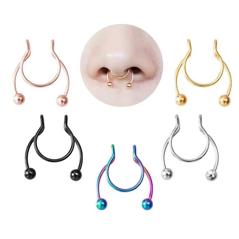 Nose Ring Fake Septum Piercing Stainless Steel Clip Hoop Nose Rings Gold Stud Sexy for Women Non Pierced Body Jewelry