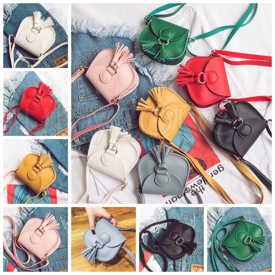 7 Color Girls INS Tassels PU Bags 2021 New Children Fashion Single Shoulder Handbag Coin Purse Bags Wallet Party Favor RRA4148