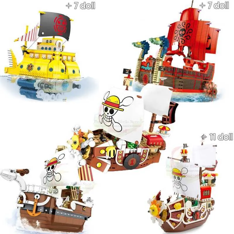 SY6295-SY6299 One Piece Series Polar Diving Straw Hat Thousand Sunny Pirate Ship Model Bricks Building Creative Toy for Children Q0723