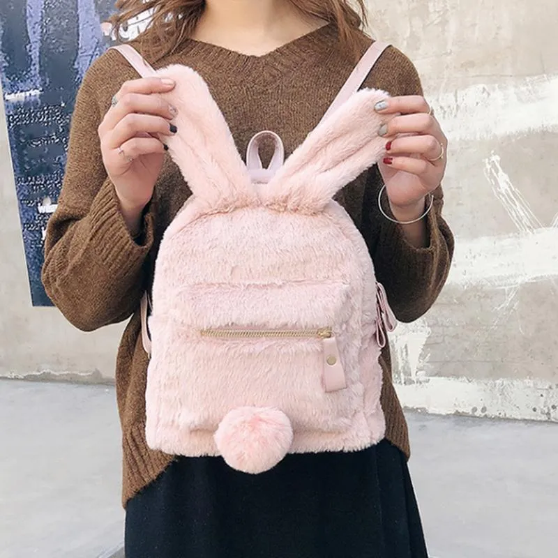 Fluffy Faux Fur Backpack - Womens Shoulder Bag & Rucksack