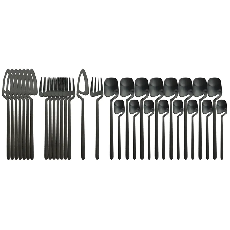 32pcs mat noir couverts ensemble couteau fourchette cuillère dîner vaisselle 304 en acier inoxydable vaisselle bar fête couverts argenterie 211025