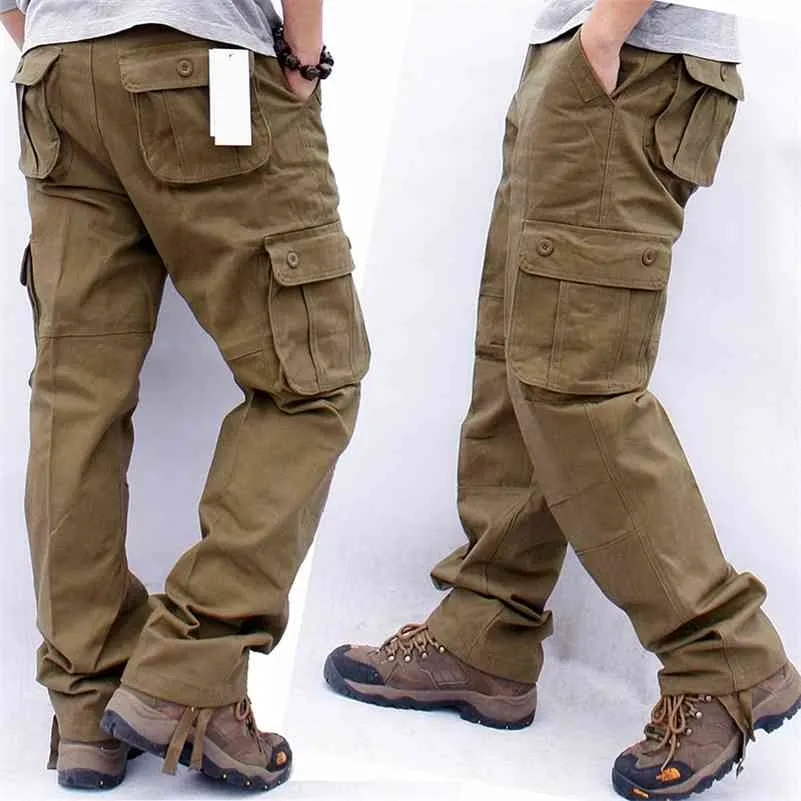 Mäns Overaller Lastbyxor Multi Fickor Militär Taktiskt arbete Casual Pants Pantalon Hombre Streetwear Army Rakbyxor 210714