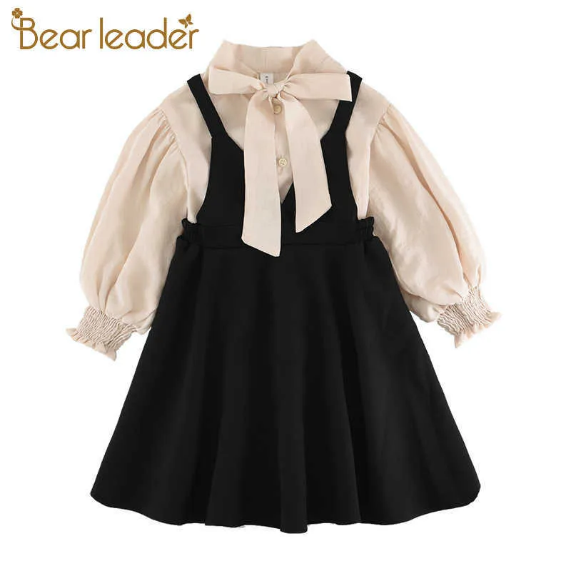 Bear Leader Fashion Kids Costume casual 4-13T Girls Bretella Dress con Bowknot Teenager Girl Cute Princess Abiti Abbigliamento 210708