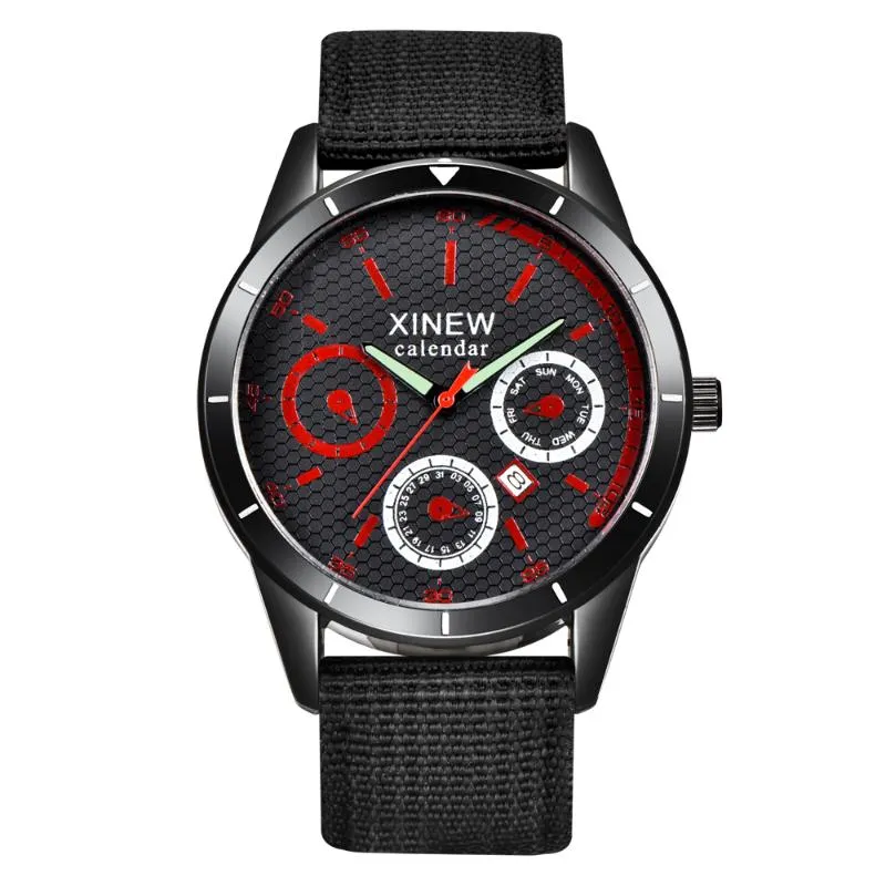 Wristwatches XI Marka Oryginalne zegarki Mężczyźni Nylon Pasek Casual Kalendarz Kwarcowy Zegarek Wrist Black Nouveau Montre Homme de Marque Mode 2021