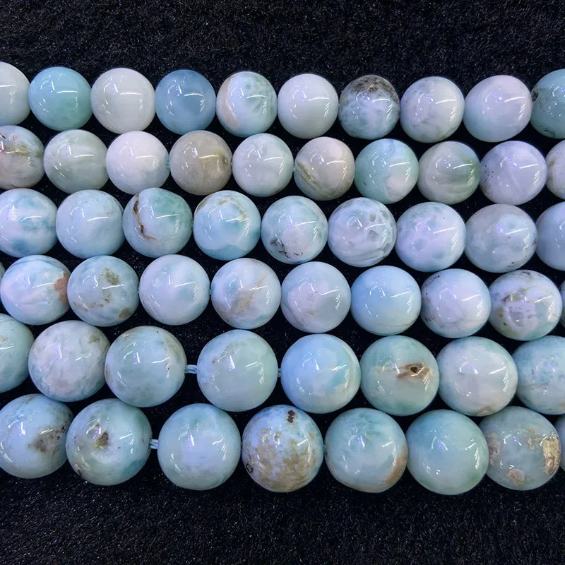 8-10mm Natural Blue Larimar Gem Stone 15'' Round DIY Loose Jewelry Making Beads Accessories For Women Men Gift