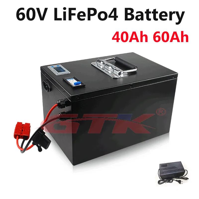 GTK LIFPO4 60V 40AH 60AH Bateria de lítio com BMS para o carro da ferramenta do poder do carro do carro E-scooter + 5a carregador