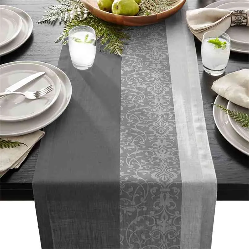 Stripes And Classical Baroque Figures Modern Table Runners For Wedding Party Chirstmas Floral Tablecloth Home Decoration 210628