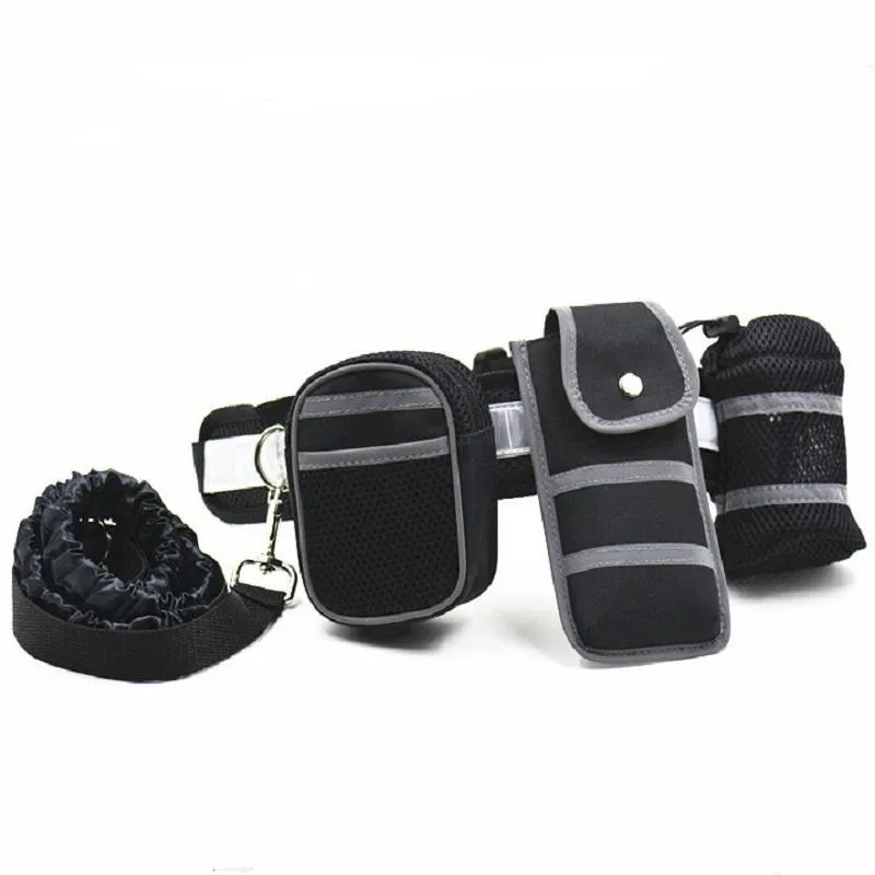 Colliers pour chiens, laisses réfléchissantes, course à pied, jogging, course, ensemble de sacs de traction, double tête, réglable, sport, marche, ceinture de taille mains libres