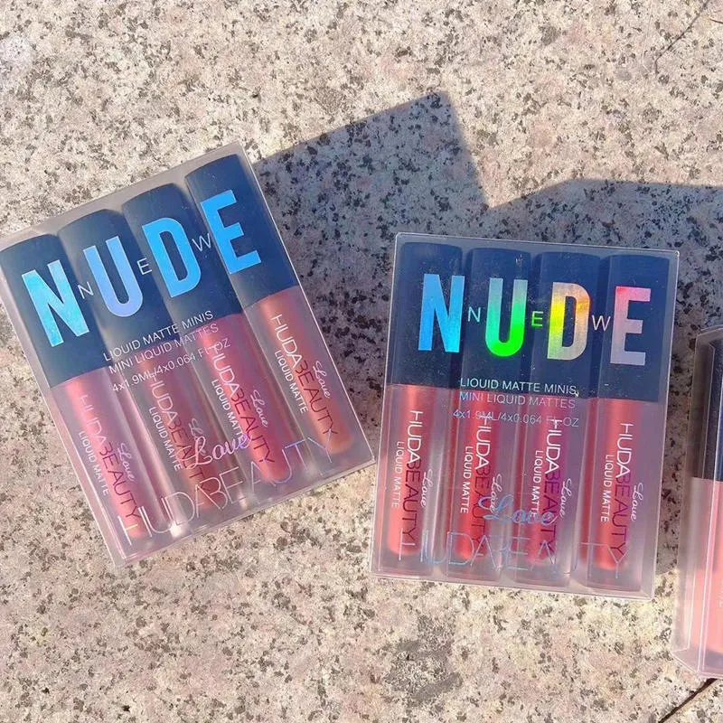 Hud@ Beauty 4pcs Matte Liquid Lipstick Set rouge a levre lip Gloss Lipgloss Maquiagem Kit in 4 Editions
