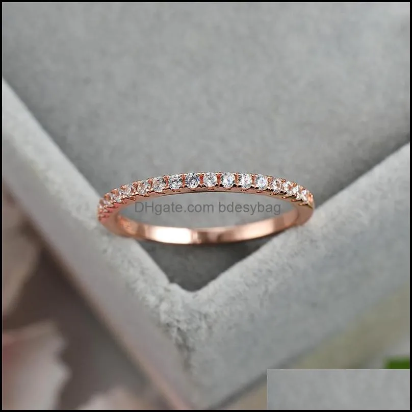 Cluster Rings Mini Round Lab Diamond Thin For Women 925 Sterling Silver Rose Gold Stackable Ring Female Wedding Jewelry Engagement