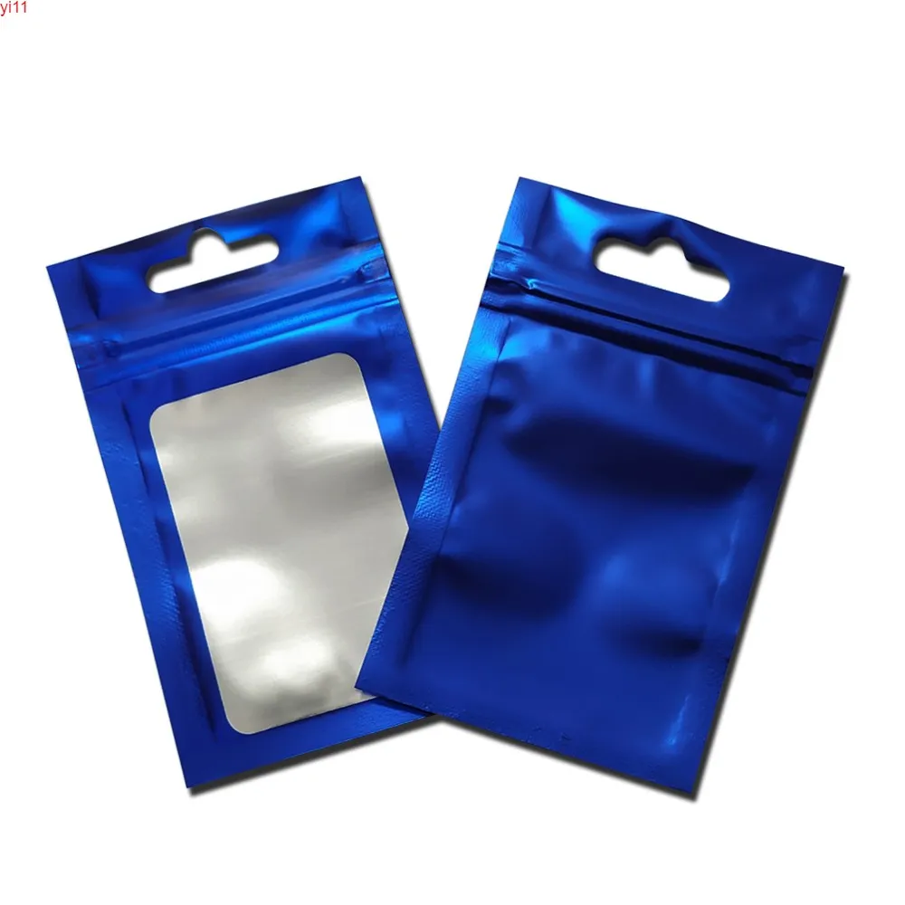 200 stks Matte Blue Self Seal Zip Lock Mylar Bags Package Aluminium Folie Plastic Zak Recloabable Rits met Hang Holehigh Quatity