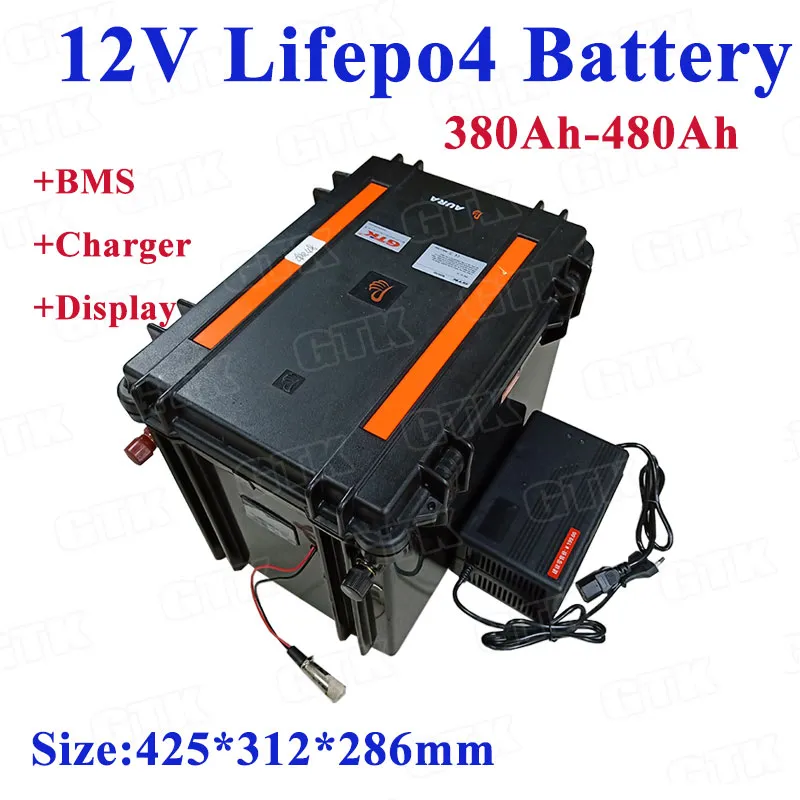Водонепроницаемый 12V 380AH-480AH LifePO4 Литиевая батарея для RV Caravan Camerters Motorhome Солнечная система Энергетика + 20A Заряд