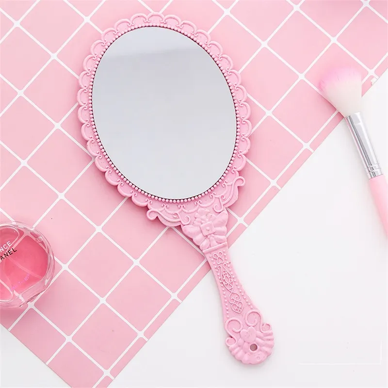 Vintage Pattern Handle Makeup Mirror Bronze Rose Gold Pink Black Color Personal Cosmetic Mirror