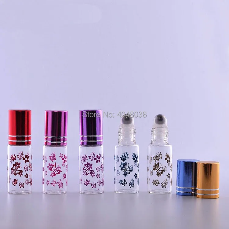 Portable 5ML Emulsion Refillable Bottle Glass Empty Roll On Cosmetic Eye Cream Vial Printed Butterfly  Oil Bottle 50pcs (3)