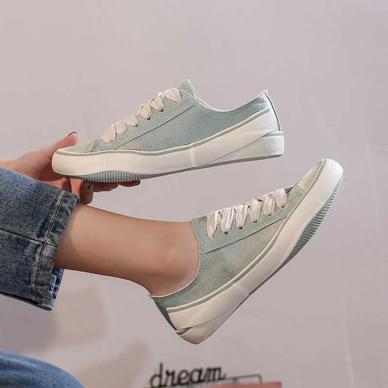 2021 Våren Nytt lågklippt spår och fält kanfas skor för kvinnliga studenter Koreanska versionen av All-Match Casual Japanese Sneakers Y0907