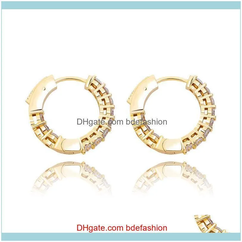 Gold Plated CZ Diamond Stone Earrings Hotsale Bling CZ Hoops Earrings for Men Women Nice Gift for Friend