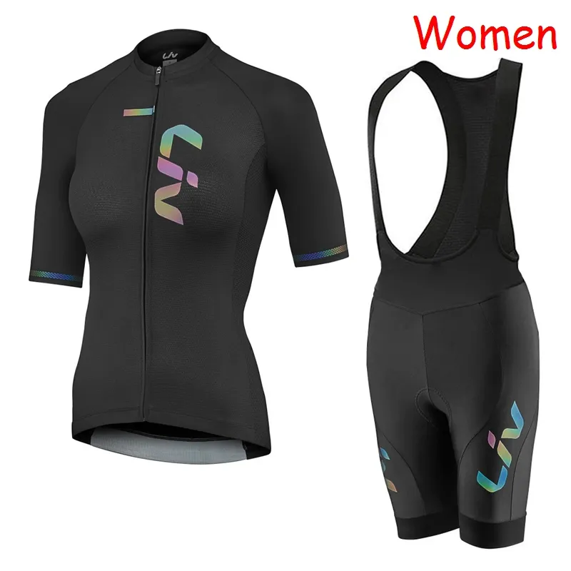 2021 Sommer LIV Team Radtrikot Trägershorts Sets Damen Kurzarm Fahrraduniform Atmungsaktive, schnell trocknende Mountainbike-Bekleidung Sportbekleidung Y21052802