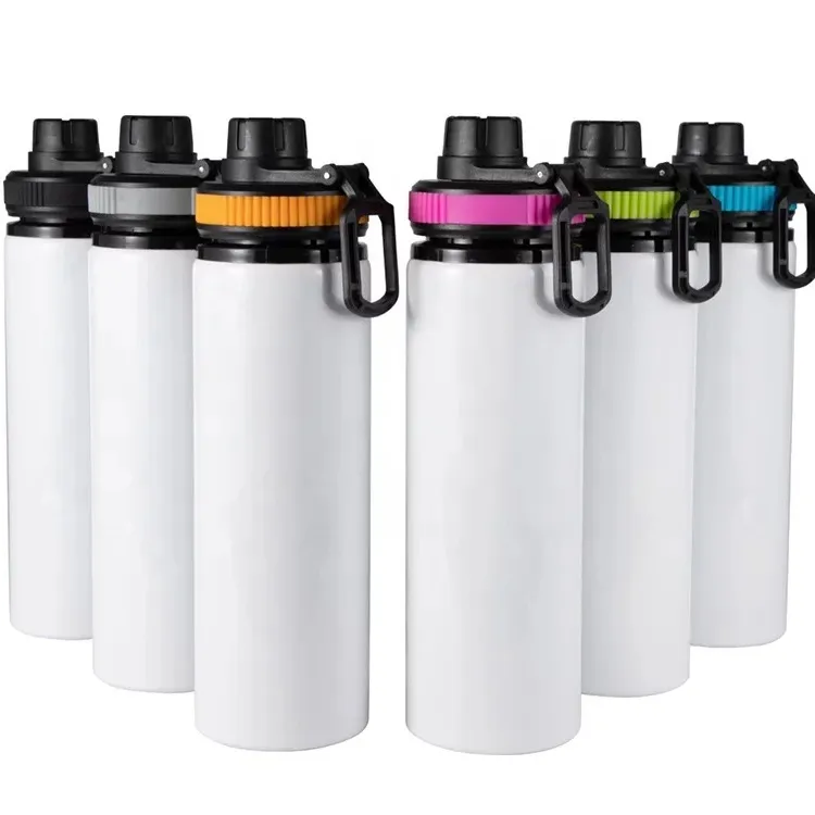 600ml 20oz DIY Sublimación en blanco Blanco botella de agua taza tazas Campas de aluminio taza de aluminio Taza de consumo con tapas 5 colores por DHL