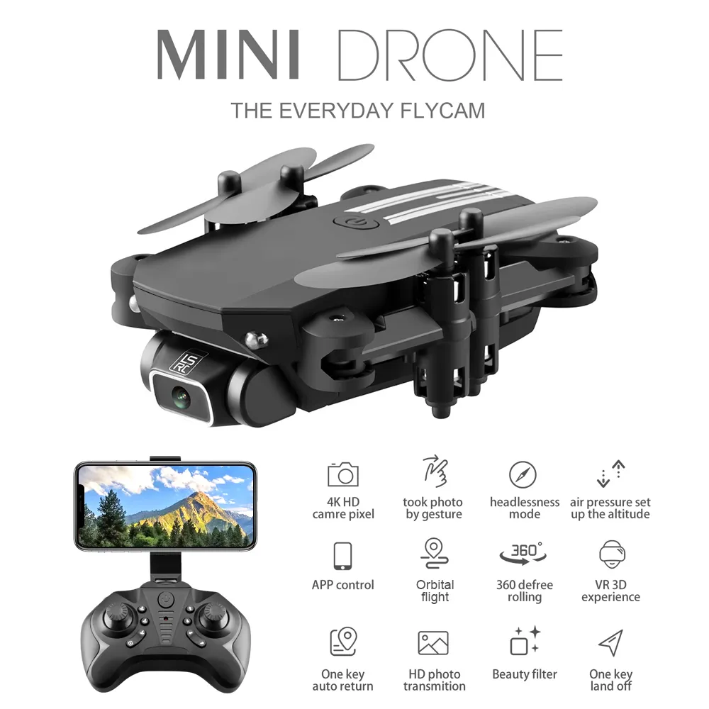 Xkj 2020 new mini drone 4k 1080p hd camera wifi fpv cheap air pressure altitude hold black and gray foldable quadcopter rc drone toy