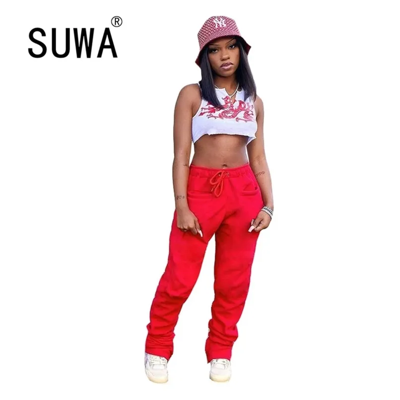 Stacked Sweatpants Fleece Thicken Women's Pockets Trousers With Zipper Joggers Leggings Ruched Baggy Very Cute Pants 210525