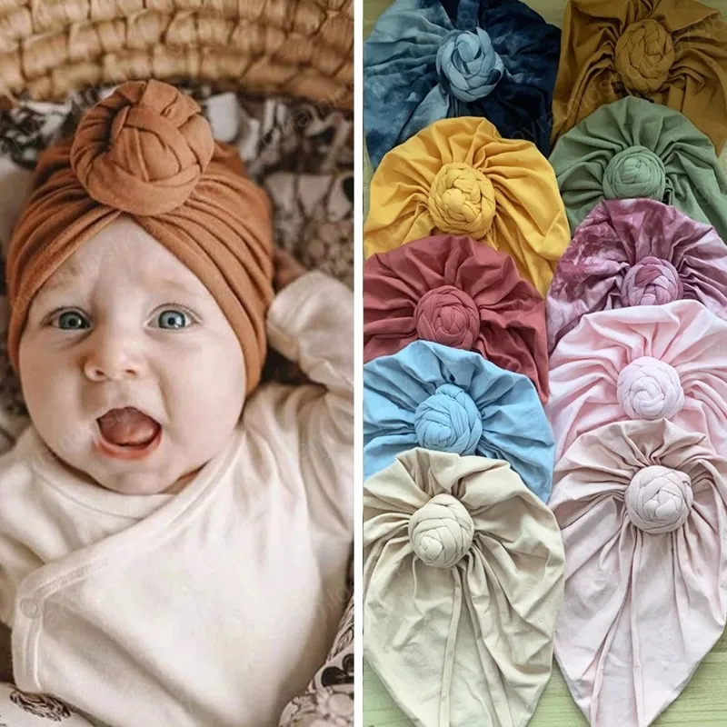 Gorros cómodos y transpirables de algodón para niños, gorros anudados hechos a mano para recién nacidos, gorros para bebés, accesorios para el cabello, regalo para niños