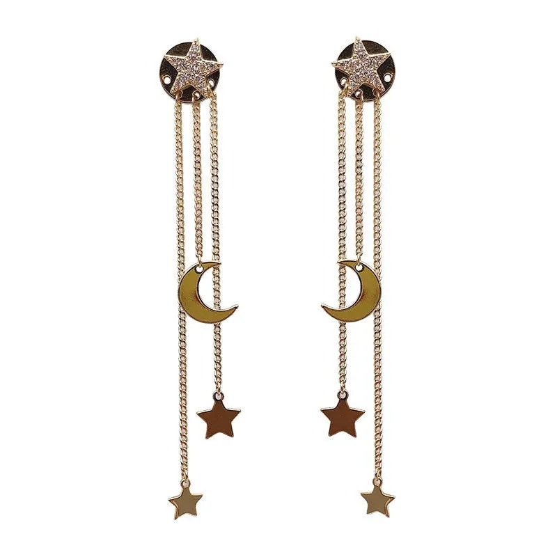 Balancent lustre 1 paire boucles d'oreilles Style coréen exquis cristal étoile lune Long gland pendentif femmes mode fête bijoux