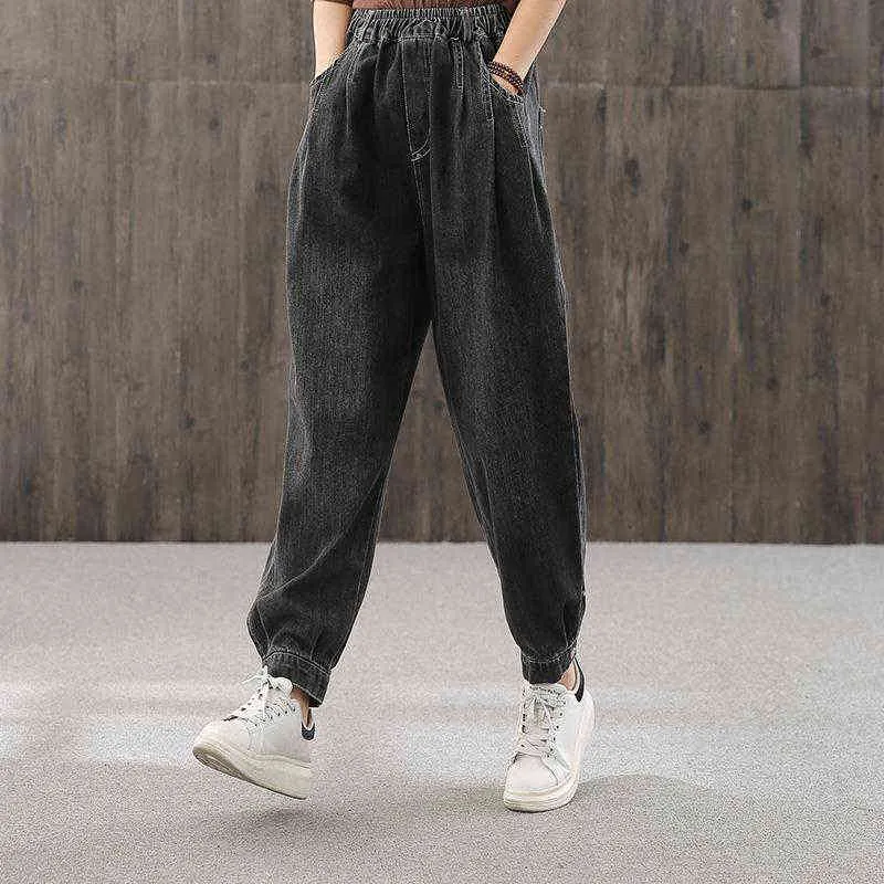 Casual el stico de cintura alta para mujer pantalones de mezclilla con bandas en el tobillo Vintage Baggy Mom Harem Jeans Streetwear primavera