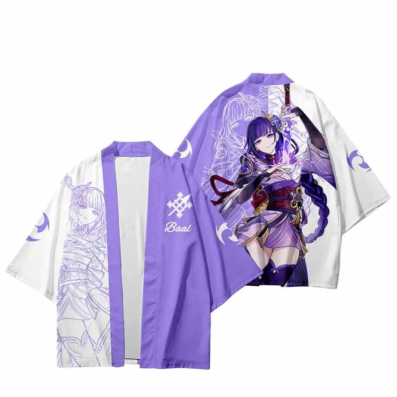 Odzież etniczna Gensshin Impact Raiden Shogun Harajuku Cosplay 3D Print Streetwear Mężczyźni Kobiety Moda Kimono Trójniki Topy Ograniczone Kurtki