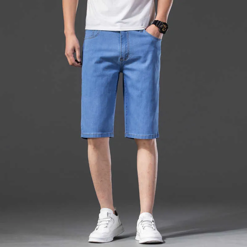 42 44 Men'S Summer Plus Size Five-Point Pants Classic Fashion Business Casual Straight Denim Shorts Male Stretch Brand Jeans 210531