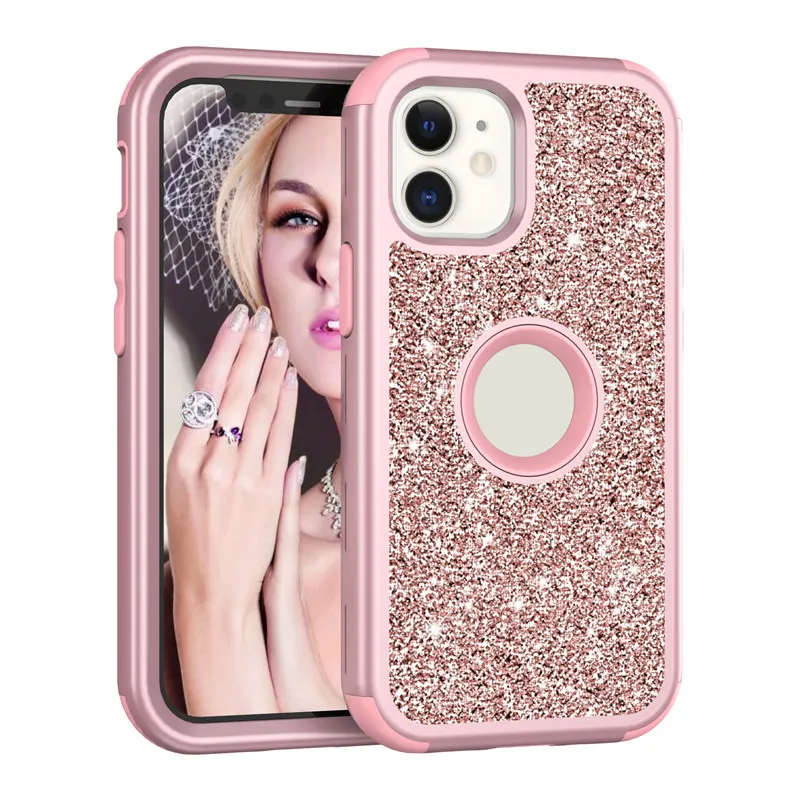 For Iphone 12 Case Luxury Glitter Three Layer Heavy Duty Shockproof Protective Cover Phone Case For Iphone 12 Pro Max