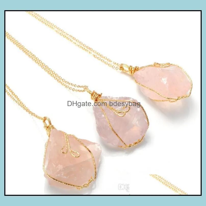 NEW Irregular Natural Stone Blue Purple Pink Turquoise Crystal Necklace Agate Slice Pendant Gold Plated Chain Necklace Jewelry