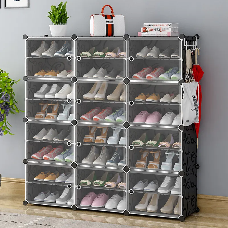 US Shoe Rack Large Capacity Boot Storage 12 Cube Organzie Modular DIY Plastic 6 Tier 24-96 Pairs of Shoe Tower Cabine 210306