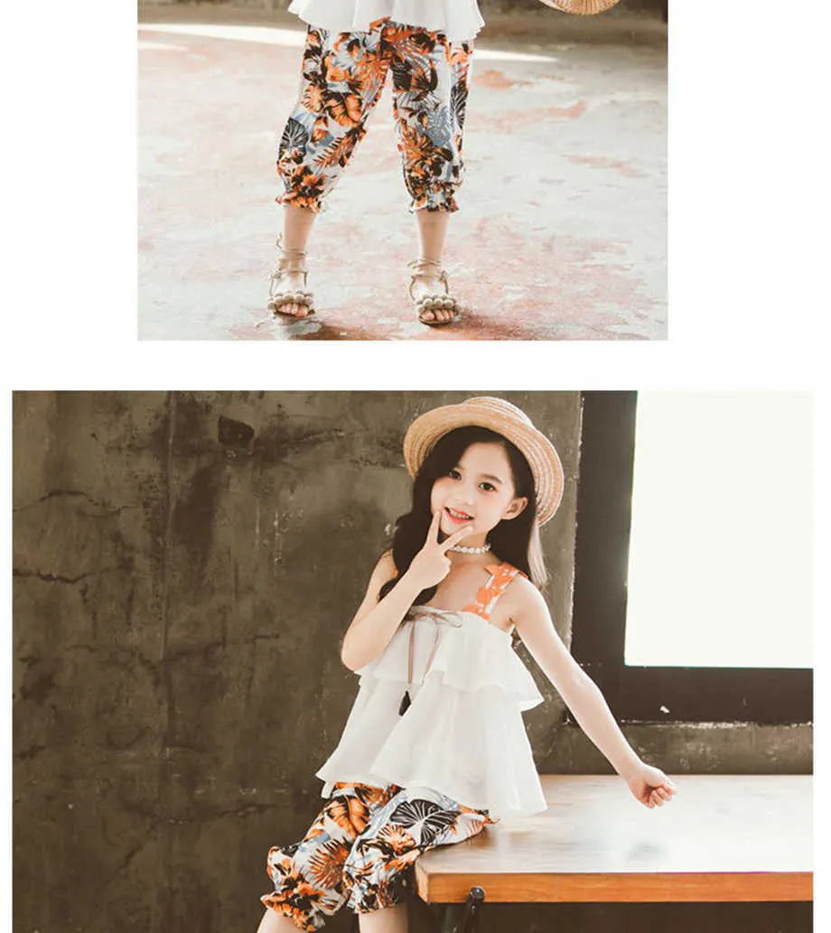 2020 Girls Fashion Set: Chiffon Suspenders And Floral Pants Summer