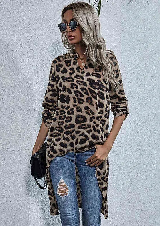 Blusas Largas Con Estampado De Leopardo Para Mujer Camisa