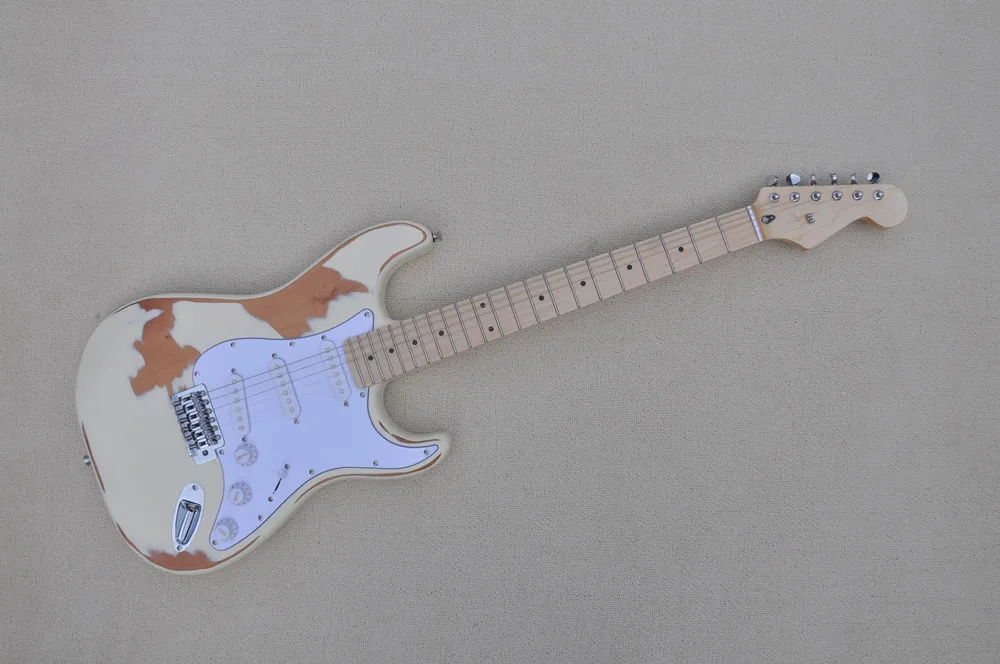 Guitare électrique Vintage Body jaune lait avec manche en érable, micros SSS, offre personnalisée