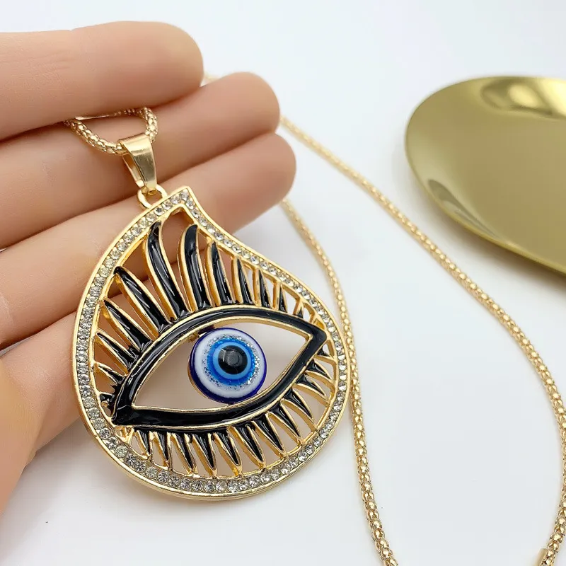Czeski Vintage turecki Evil Blue Eye wisiorek naszyjniki moda łańcuszek do obojczyka komunikat długi naszyjnik kobiety biżuteria Femme Collares