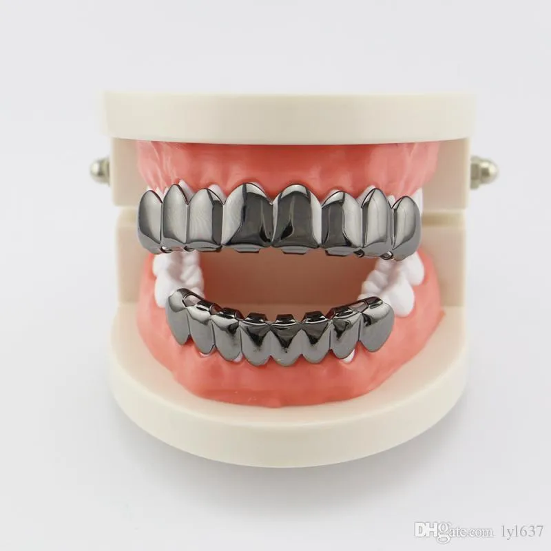 Hip Hop Glossy Copper Dental Grills Eight Teeth Gold-plated Long Braces Punk Women Men Party Jewelry Grills Set Wholesale 