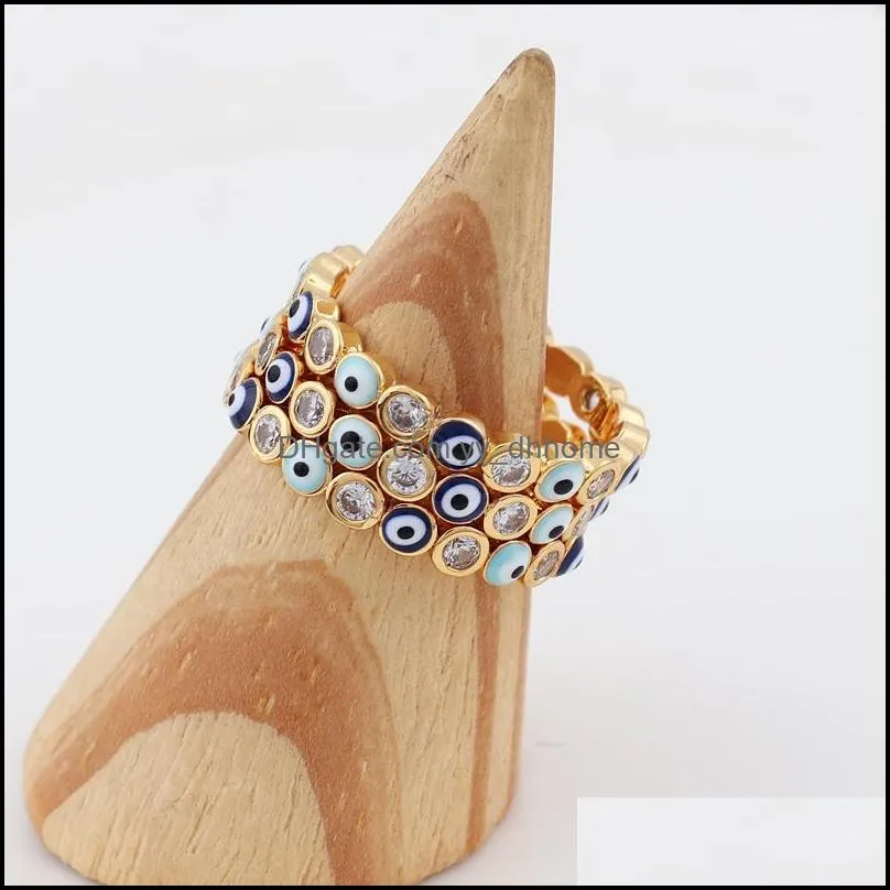 Cluster Rings Lucky Eye Blue Turkish Evil Open Ring Copper Gold Color Finger Adjustable For Women Girls Men Fashion Jewelry