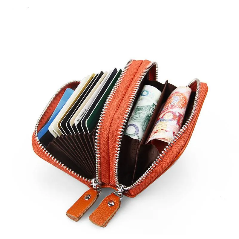 Portefeuilles antimagnétique RFID en cuir véritable grande capacité fermeture éclair carte sac Version coréenne porte-monnaie portefeuille hommes pièce femmes argent porte-monnaie