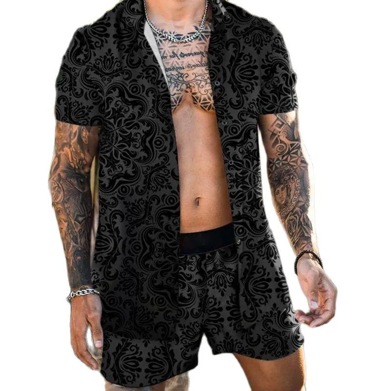 Mens Tracksuits Summer Daily Beach Shirt Set Two-Piece S-3XL Fashion Hawaiian Print Kort ärm Män kokosnötshorts