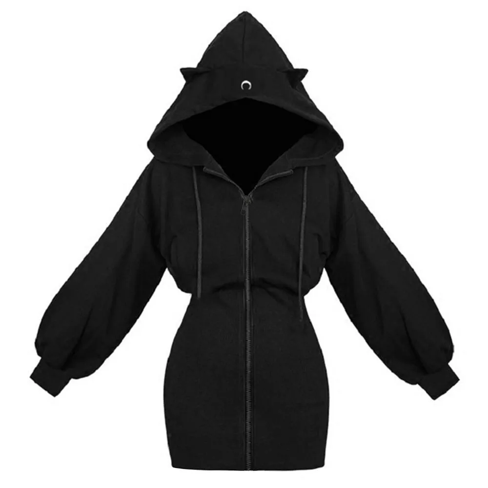 Gothic Black Patchwork Long Black Zipper Hoodie With Cute Ear Cat Design For Women Perfect For Winter And Autumn 201126 From Kong00 36.52 DHgate.Com