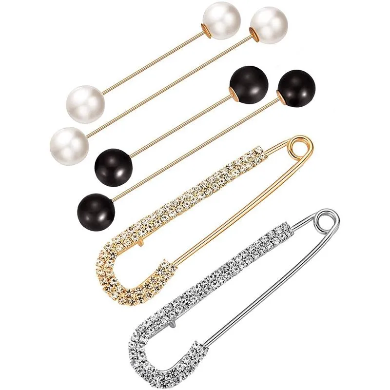 Pins, broches 6 stuks Sweater Sjaal Clips Set, omvatten Double Faux Pearl Broch Pins and Crystal for Women Girls Costume Access