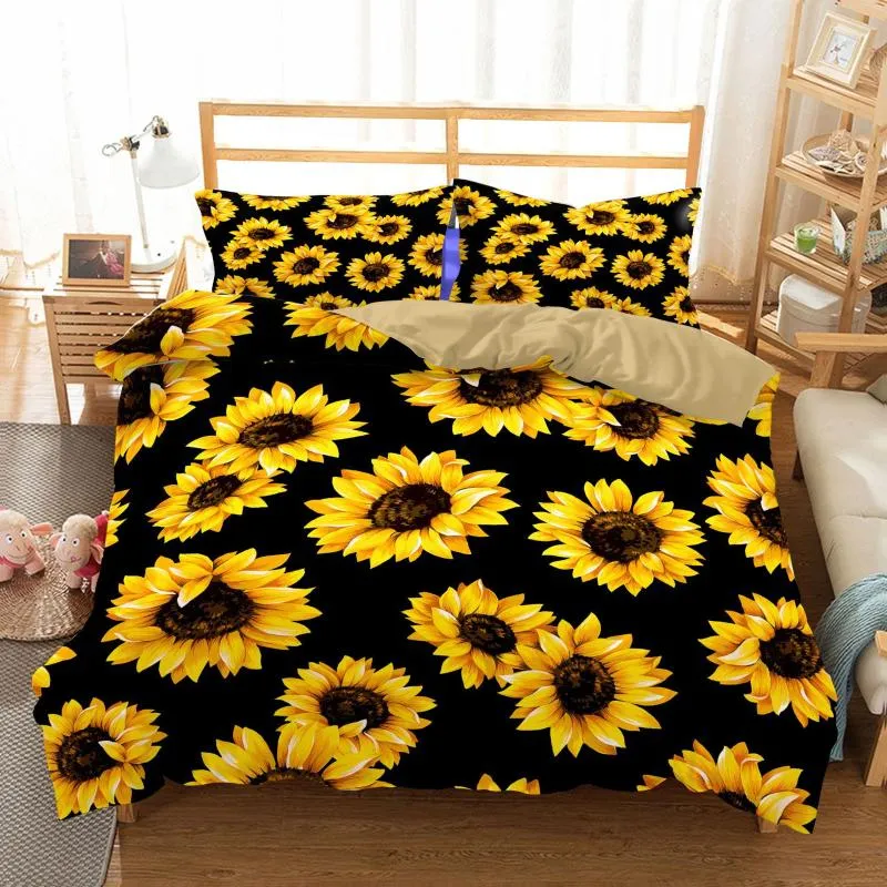 Bettwäsche-Sets, Sonnenblumen-Set, Schlafzimmer-Dekoration, für Jungen und Mädchen, Kinder, Geschenke, Bettdecke, Trösterbezug, Steppdecke, 2/3-teilig, Tagesdecke, Kissenbezüge