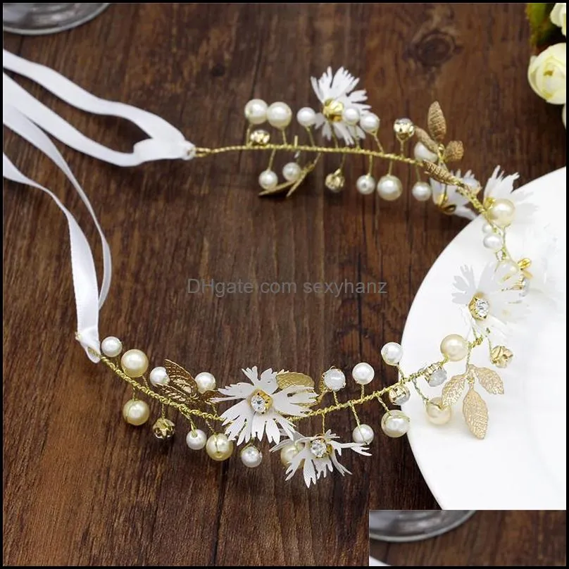 Hair Clips & Barrettes 1pc Women Bridal White Red Flower Headband Simulated Pearls Hairband Butterfly Jewelry Wedding Accessories