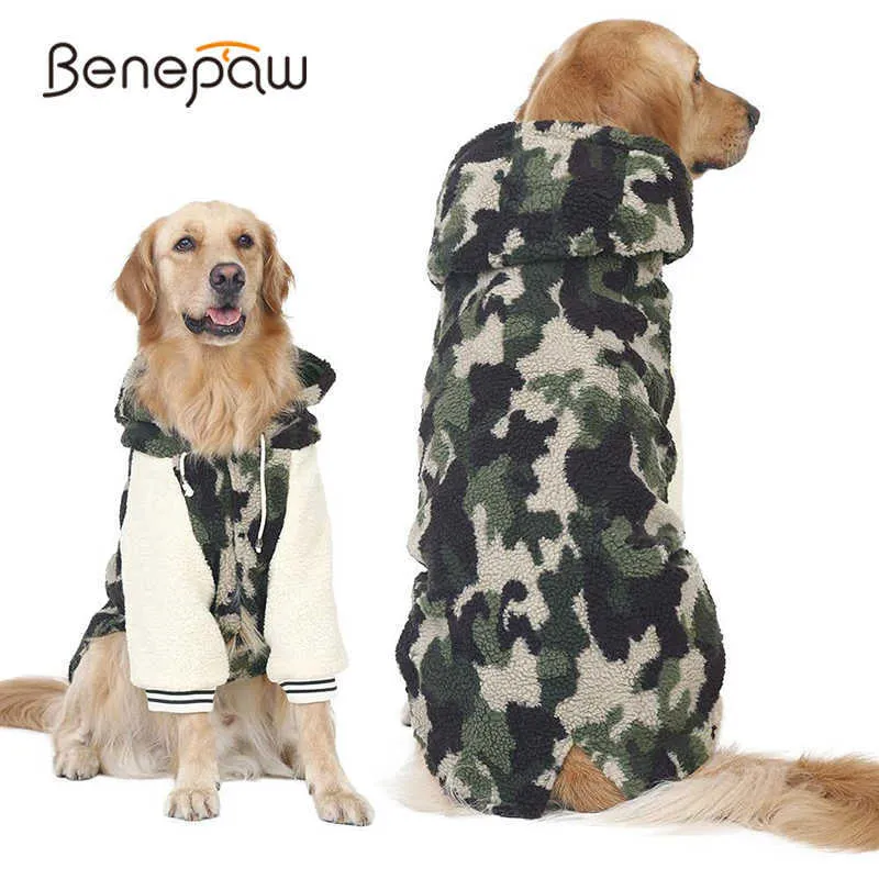 Benepaw Kış Sıcak Polar Büyük Köpek Ceket Ceket Kamuflaj Yavru Hoodie Pijama Giyim Golden Retriever Pitbull Pet Giysileri 211007