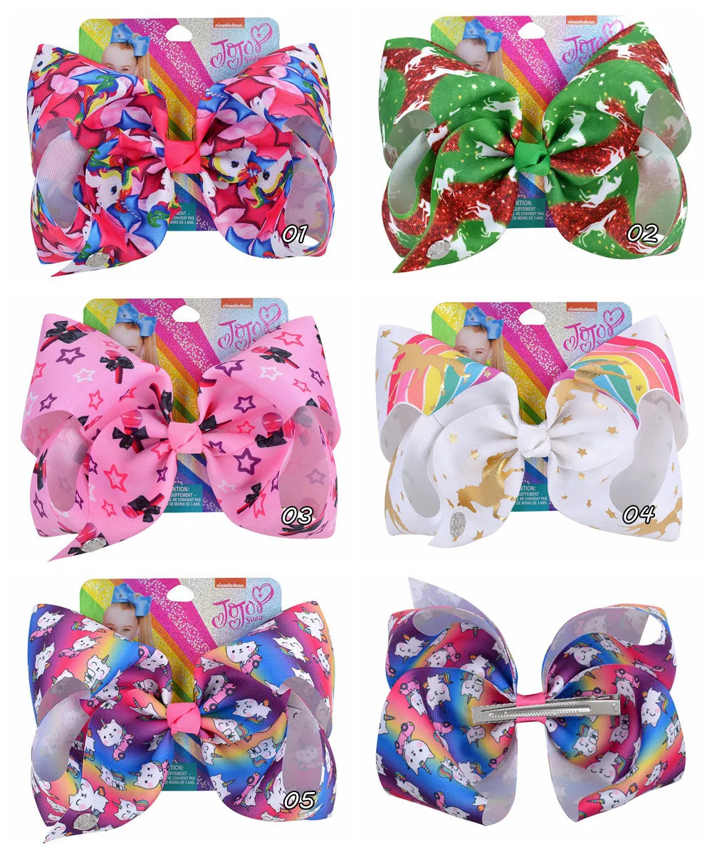 Free DHL INS 5 Colors 8 Inch Girls Hairclips Jojo Siwa Big Bows Headband Christmas Unicorn Ribbon Hairbows Kids Girls Hair Accessories