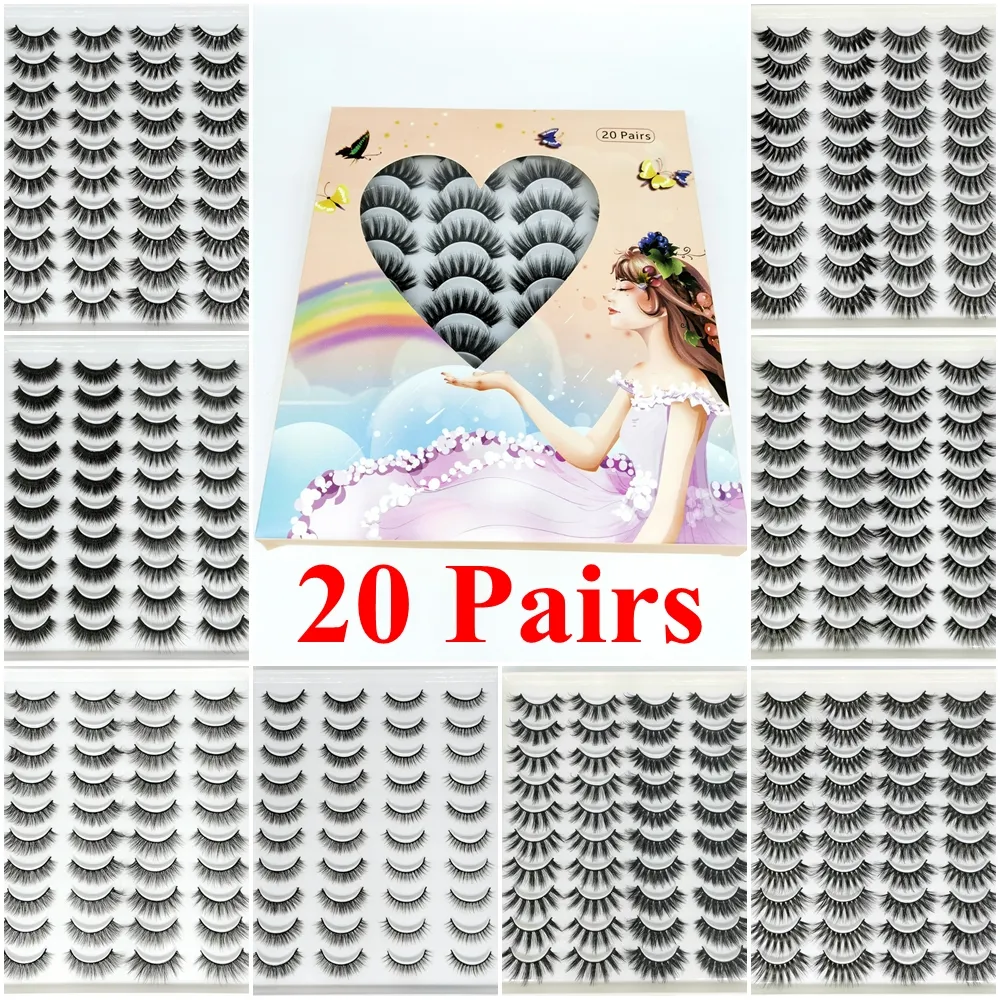 New 20 Pairs/Pack 3D Mink False Eyelashes 100% Handmade Full Strip Eye Lashes Natural Long Crisscross Eye lash Extension Fake Eyelash Makeup